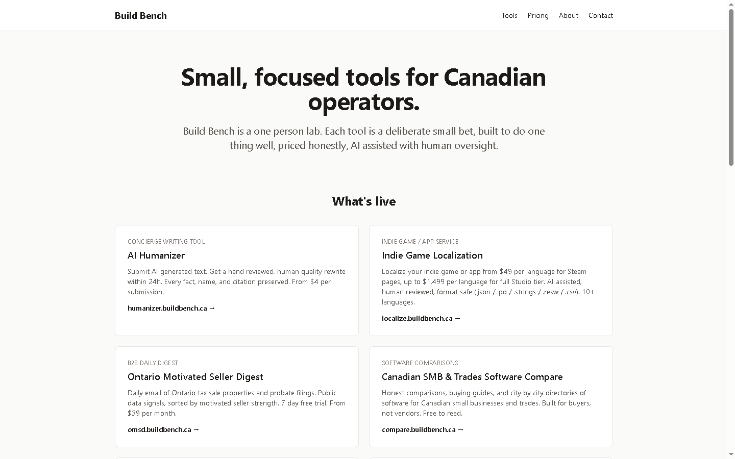 Build Bench homepage